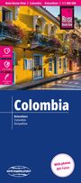 Oben steht "Colombia", unten blau mit Text "Kolumbien", "Colombie", "Кoлумбия". Ein gelbes Haus mit Balkonen.
