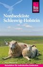 "Nordseeküste Schleswig-Holstein" sind die Wörter oben. Zwei Schafe liegen auf einer grünen Wiese mit blauem Himmel.