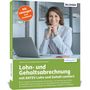 Cover eines Lehrbuchs: "Lohn- und Gehaltsabrechnung mit DATEV". Frau lächelnd am Laptop. Logo "BILDNER".