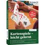 "Kartenspiele – leicht gelernt" Buchcover mit Spielkarten in Händen, darunter "mit Tipps & Tricks" auf rotem Kreis.
