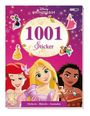 "1001 Sticker, Stickern – Rätseln – Ausmalen." Illustration von Disney-Prinzessinnen auf einem rosa Hintergrund.
