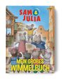 "Sam & Julia im Mäusehaus. Mein großes Wimmelbuch." Eine Illustration mit Mäusen in bunten Kleidern vor Gebäuden.