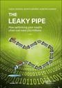 Text: "THE LEAKY PIPE. How optimising your supply chain can save you millions." Illustration: Undichte Rohrleitung vor Binärcode-Hintergrund.