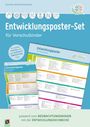 "Entwicklungsposter-Set für Vorschulkinder", bunte Poster, Symbol einer Schnecke, thematische Icons oben.