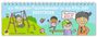 "Der Wochen-Tischkalender für das Kita-Jahr 2027/2028." Illustration zeigt spielende Kinder im Freien.