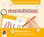 „DER LOCHKARTEN-FÄCHER“, „MENGENERFASSUNG“, „Wie viele sind das?“, „30 Übungskarten mit Selbstkontrolle“. Zeichnung mit Stiften.