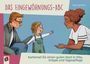 Text: "Das Eingewöhnungs-ABC", "Karten­set für einen guten Start in Kita, Krippe und Tages­pflege". Illustration eines Kindes mit zwei Erwachsenen.