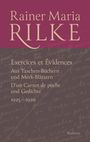 Buchcover: "Rainer Maria Rilke. Exercices et Évidences... 1925-1926" in eleganter Schrift auf rotem und grauem Hintergrund.