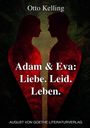 Text: "Adam & Eva: Liebe. Leid. Leben." Zwei Silhouetten stehen sich gegenüber, umrahmt von einem Herzmotiv.