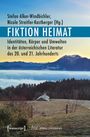 "FIKTION HEIMAT" von Stefan Alker-Windbichler, Nicole Streitler-Kastberger. Landschaft mit Hütte, Berg und Bäumen.