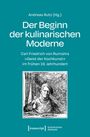 Text: Der Beginn der kulinarischen Moderne. Illustration: Person mit einem Glas in der Hand, in traditioneller Kleidung.