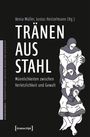 „TRÄNEN AUS STAHL. Männlichkeiten zwischen Verletzlichkeit und Gewalt.“ Gezeichnete Figuren in blauen Sternenanzügen.