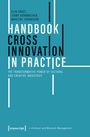 „Handbook Cross Innovation in Practice“ in weißem Text auf hellblauem Hintergrund; schlichtes Design mit vertikalen Linien.