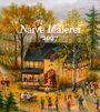 „Naive Malerei 2027“ steht auf einem herbstlichen Gemälde mit einem Haus und Menschen im Freien.