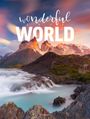 "Wonderful World 2027" in großer Schrift vor einer malerischen Berglandschaft mit Wasserfall und buntem Himmel.