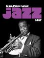 „Jean-Pierre Leloir JAZZ 2027“ in lila Buchstaben, Musiker mit Trompete, elegant gekleidet.