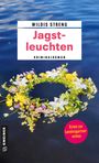 "Jagstleuchten" in großen roten Buchstaben. Ein Kranz aus bunten Blumen schwimmt auf blauem Wasser.