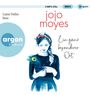 "Luise Helm liest", "jojo moyes", "Ein ganz besonderer Ort". Eine Illustration zeigt ein Mädchen mit einem Federbüschel.