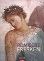 "RÖMISCHE FRESKEN. Roman Frescoes. 2027." Antike Fresko einer Frau mit Blumenkranz im Haar, in nachdenklicher Pose dargestellt.