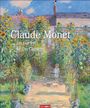 Text: Claude Monet, Im Garten, In the Garden, 2027, Weingarten. Gemälde mit Sonnenblumen und einem Kind auf einem Gartenweg.