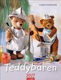 "Teddybären 2027" oben sind zwei bunte Teddybären mit Malutensilien und Zeitungshüten.