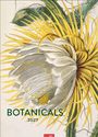 Text: "BOTANICALS 2027". Illustration einer großen Blume mit gelben und weißen Blütenblättern.