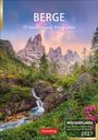 Text: „BERGE 53 faszinierende Fotografien. WOCHENPLANER 2027.” Malerische Berglandschaft mit fließendem Bach.