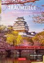 "TRAUMZIELE. Eine Reise in 53 Bildern. WOCHENPLANER 2027." Japanische Burg mit Kirschblüten und Brücke.