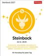 "Steinbock 2027", "Steinbock", "22.12.–20.01.", Eigenschaften wie ehrgeizig, Illustration eines Ziegenkopfs in gelbem Kreis.