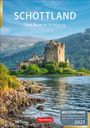 "Schottland. Eine Reise in 53 Bildern. Wochenplaner 2027." Ein Schloss an einem See, umgeben von grünen Hügeln.
