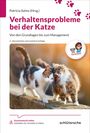 Titel: "Verhaltensprobleme bei der Katze". Zwei Katzen kuscheln miteinander. Piktogramm einer Figur mit Tier.
