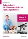 „Arbeitsbuch für Tiermedizinische Fachangestellte“, Band 2. Frau in blauem Kittel mit Hund, daneben Mikroskop.