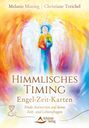 "Himmlisches Timing: Engel-Zeit-Karten. Bunte Engelsillustration mit einer sanduhrförmigen Verzierung unten."