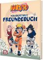 "NARUTO. Mein ninjastarkes Freundebuch." Drei animierte Figuren rennen nach vorne auf stilisierten Wolken.