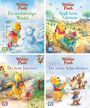 Vier Buchcover von Winnie Puuh:
1. Ein merkwürdiger Wandel.
2. Spaß beim Gärtnern.
3. Die beste Jahreszeit.
4. Die ersten Schneeflocken.