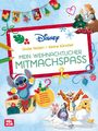 Text: "Disney Große Helden – Kleine Künstler. Mein weihnachtlicher Mitmachspaß."

Illustration: Bunte Disney-Figuren in Weihnachtsszenen.