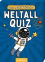 "Das galaktische Weltall Quiz" in großer Schrift. Illustration: Ein fröhlicher Astronaut hält einen Stern.