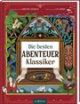 Text: "Die besten ABENTEUER Klassiker". Illustrationen: Entdecker, Taucher, Elefant, Segelschiff, Kompass.