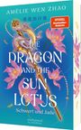 "AMÉLIE WEN ZHAO, THE DRAGON AND THE SUN LOTUS, Schwert und Jade." Illustration: Drache, Lotusblumen.