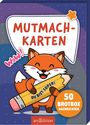 "Mutmach-Karten", "Wow!", "Du bist super!", "50 Brotbox Nachrichten". Ein fröhlicher Fuchs hält einen großen Stift.