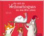 "Wie sich die Weihnachtsgans vor dem Ofen rettete." Eine Gans auf einem Tablett, getragen von einem Fuchs, Dachs und Wolf.