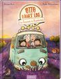 „OTTO FÄHRT LOS: Ein Sommer in Frankreich“. Illustration eines bunten Vans in Lavendelfeld mit vier fröhlichen Menschen.