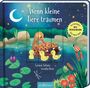 Titel: "Wenn kleine Tiere träumen". Autoren: Carmen Saldana, Cornelia Boese. Illustration: Entenfamilie auf einem Teich bei Nacht.