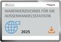 "Warenverzeichnis für die Außenhandelsstatistik 2025." Links ein blaues Globus-Symbol, rechts ein oranges Download-Symbol.