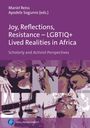 "Joy, Reflections, Resistance – LGBTIQ+ Lived Realities in Africa". Unten sind stilisierte Illustrationen von Menschen und Waage.