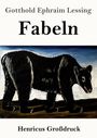 Text: "Gotthold Ephraim Lessing - Fabeln" und "Henricus Großdruck". Illustration eines Bären auf dunklem Hintergrund.