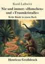 Kurd Laßwitz: Nie und immer: »Homchen« und »Traumkristalle«. Illustration mit Affe, Dinosauriern und Dschungelpflanzen.