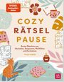 „Spiegel Bestseller-Autor“, „Cozy Rätsel Pause“, „Bunter Rätselmix zum Abschalten...“. Illustrationen: Katze, Tasse, Blumen.