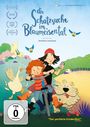 "die Schatzsuche im Blaumeisental," ein Film von Antoine Lanciaux. Illustration mit zwei Kindern, Gans und Hund auf Fahrrad.