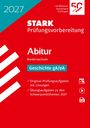 STARK Prüfungs­vorbereitung Abitur Niedersachsen Geschichte gA/eA. Roter Hintergrund, diagonale weiße Streifen. Icons.
